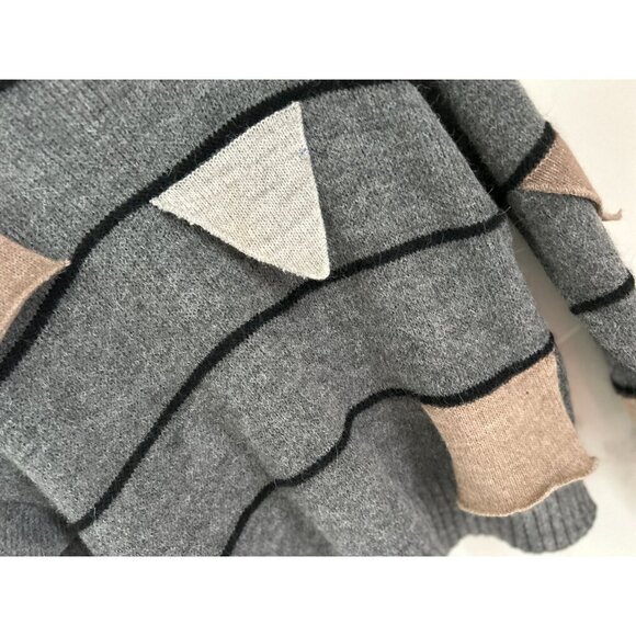 Italia 2000 Gray Patchwork Wool Knit Sweater With Abstract Shapes & Stripes Desi - Picture 3 of 8